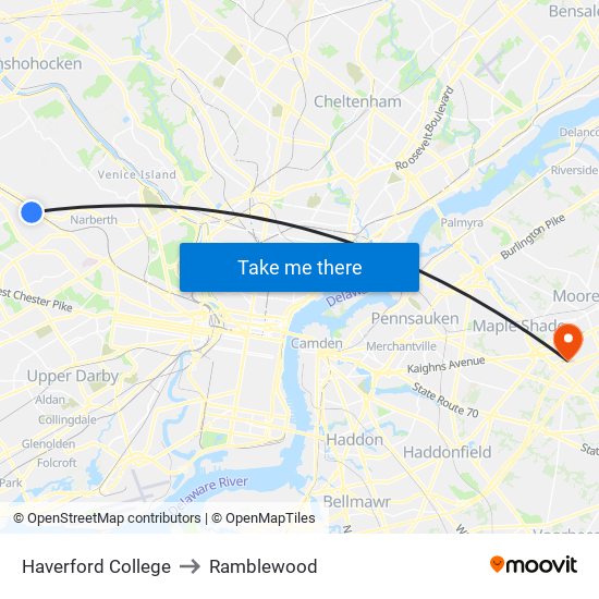 Haverford College to Ramblewood map