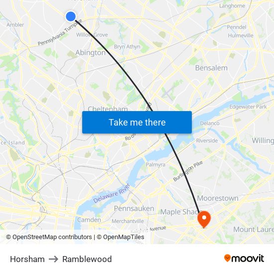 Horsham to Ramblewood map