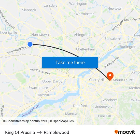 King Of Prussia to Ramblewood map