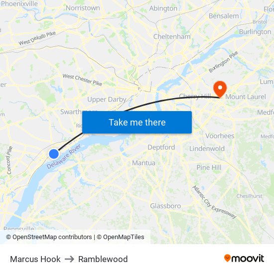 Marcus Hook to Ramblewood map