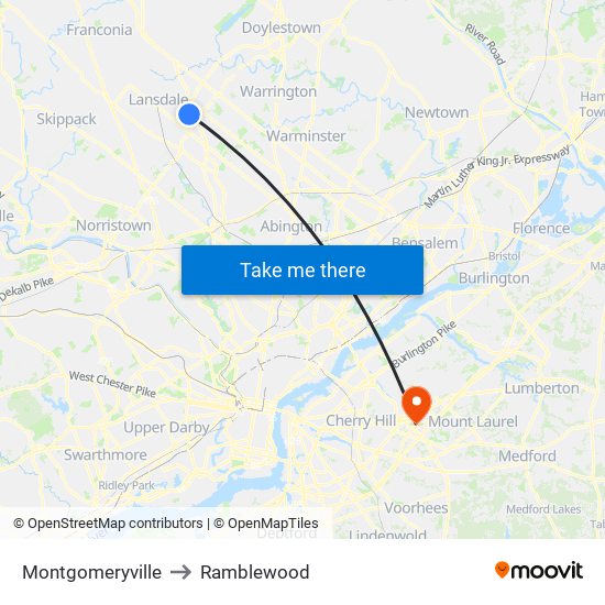 Montgomeryville to Ramblewood map