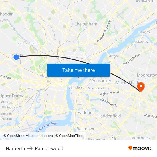 Narberth to Ramblewood map