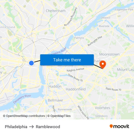 Philadelphia to Ramblewood map