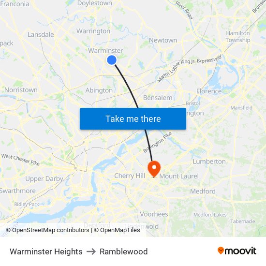 Warminster Heights to Ramblewood map