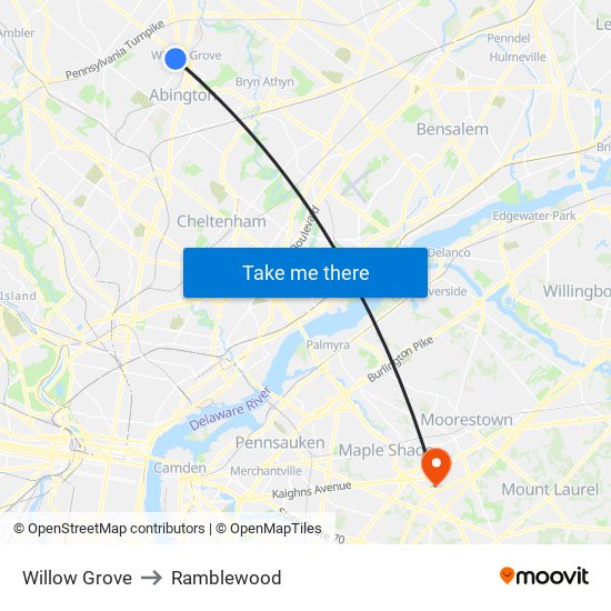 Willow Grove to Ramblewood map