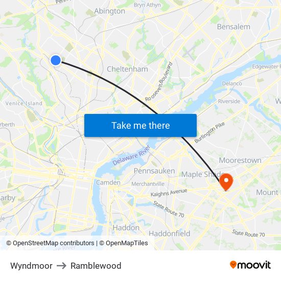 Wyndmoor to Ramblewood map