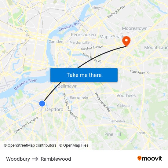 Woodbury to Ramblewood map