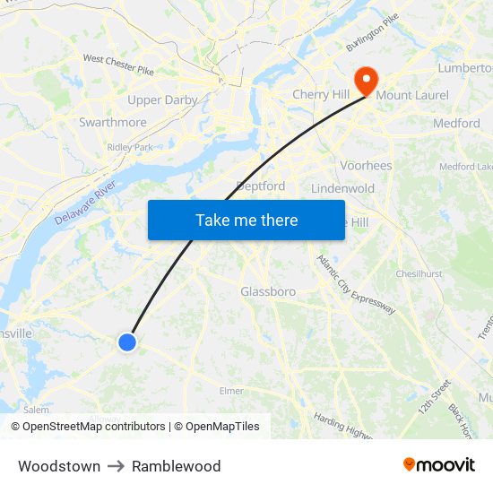 Woodstown to Ramblewood map