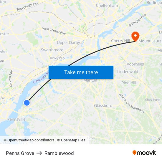 Penns Grove to Ramblewood map
