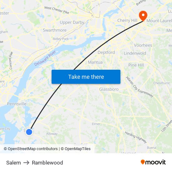 Salem to Ramblewood map