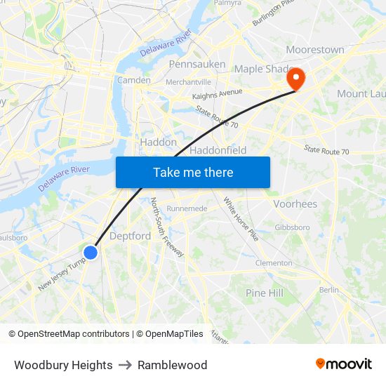 Woodbury Heights to Ramblewood map