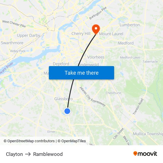 Clayton to Ramblewood map