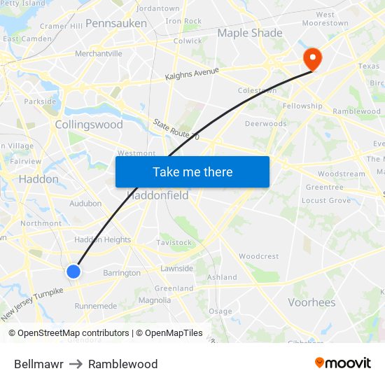 Bellmawr to Ramblewood map