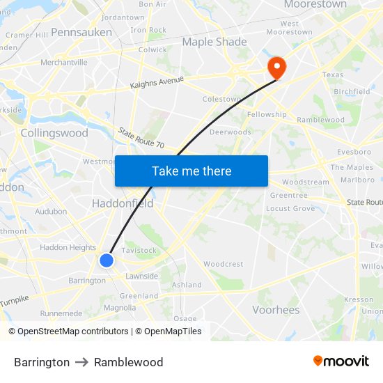 Barrington to Ramblewood map