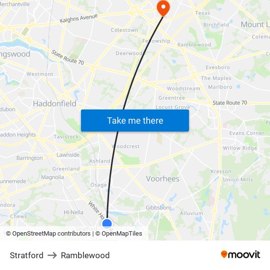 Stratford to Ramblewood map