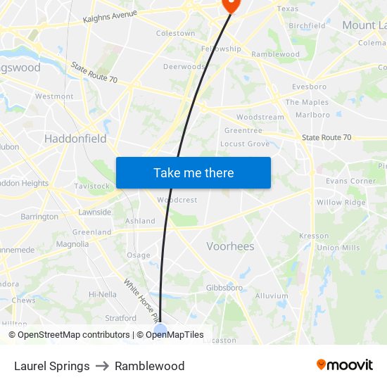 Laurel Springs to Ramblewood map