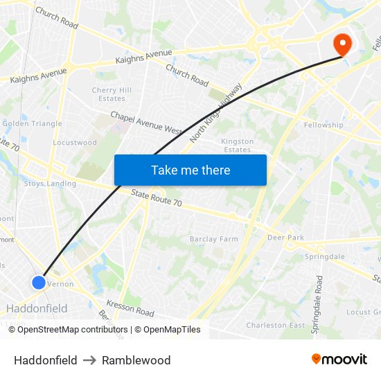 Haddonfield to Ramblewood map