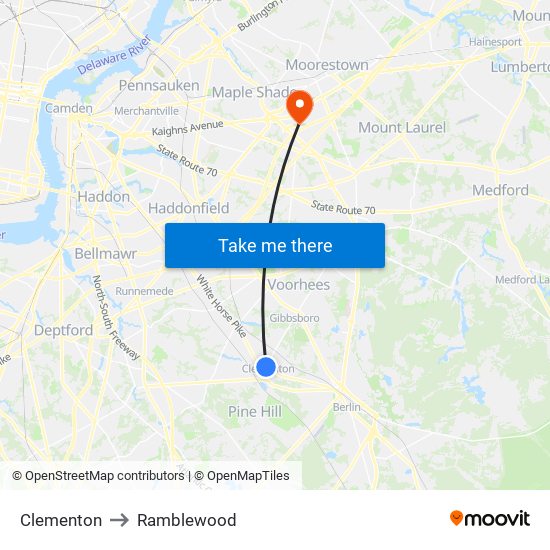 Clementon to Ramblewood map