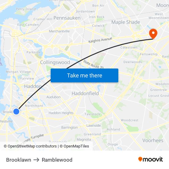 Brooklawn to Ramblewood map