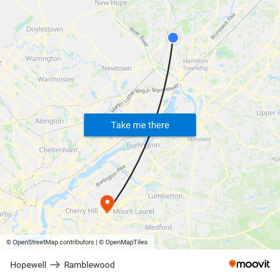 Hopewell to Ramblewood map