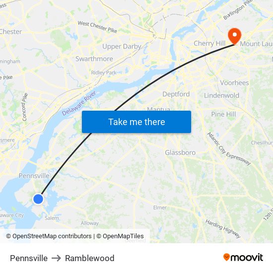 Pennsville to Ramblewood map