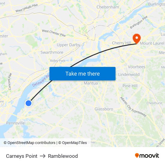 Carneys Point to Ramblewood map