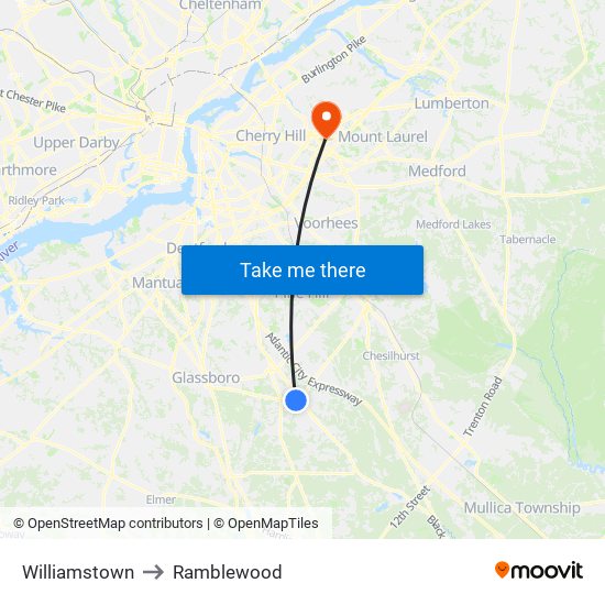 Williamstown to Ramblewood map