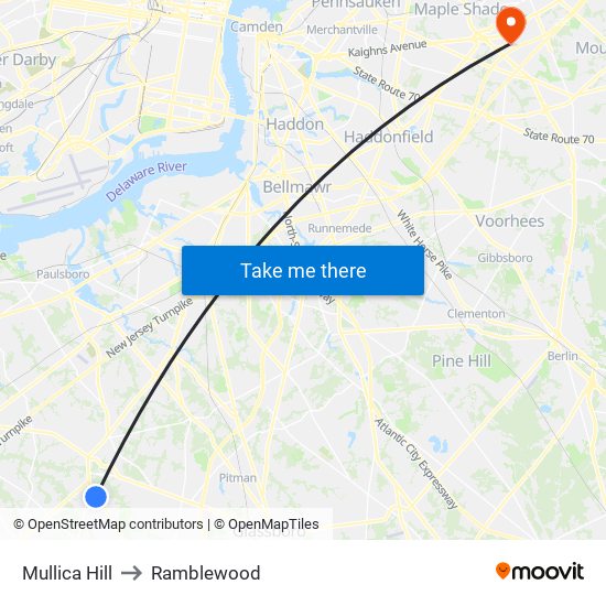 Mullica Hill to Ramblewood map