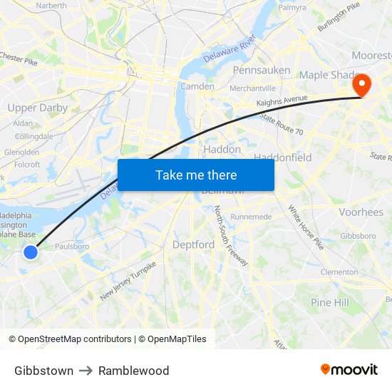 Gibbstown to Ramblewood map