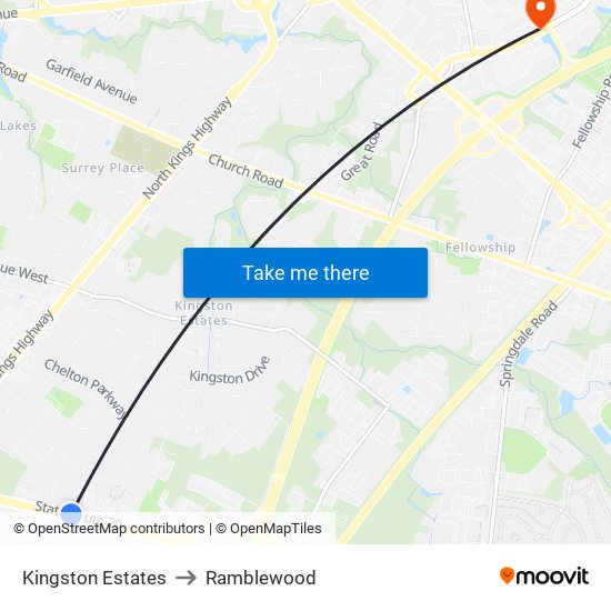 Kingston Estates to Ramblewood map