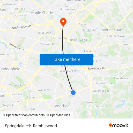 Springdale to Ramblewood map