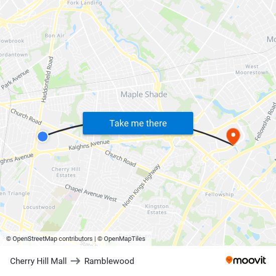 Cherry Hill Mall to Ramblewood map