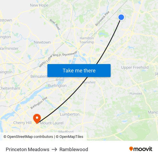 Princeton Meadows to Ramblewood map