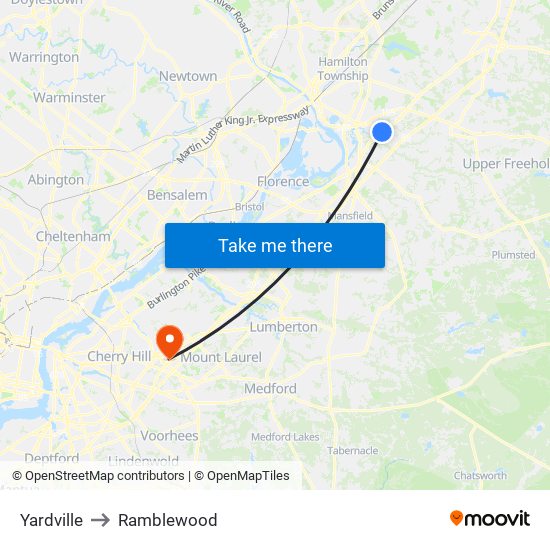 Yardville to Ramblewood map