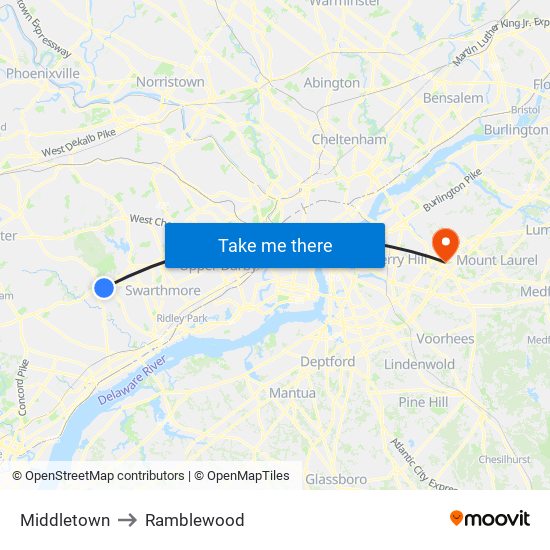 Middletown to Ramblewood map