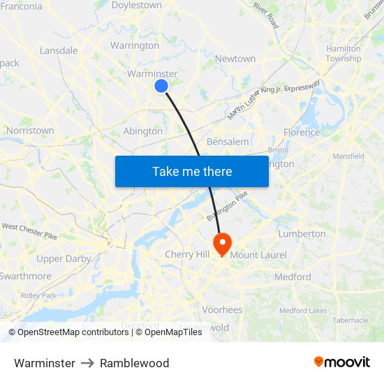 Warminster to Ramblewood map