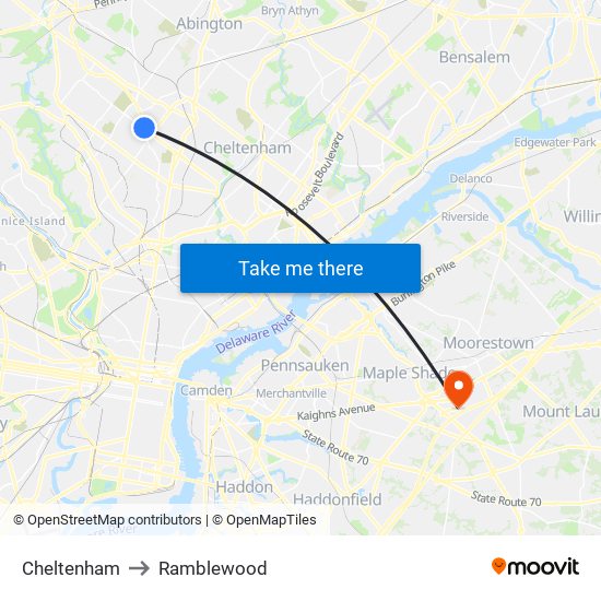 Cheltenham to Ramblewood map