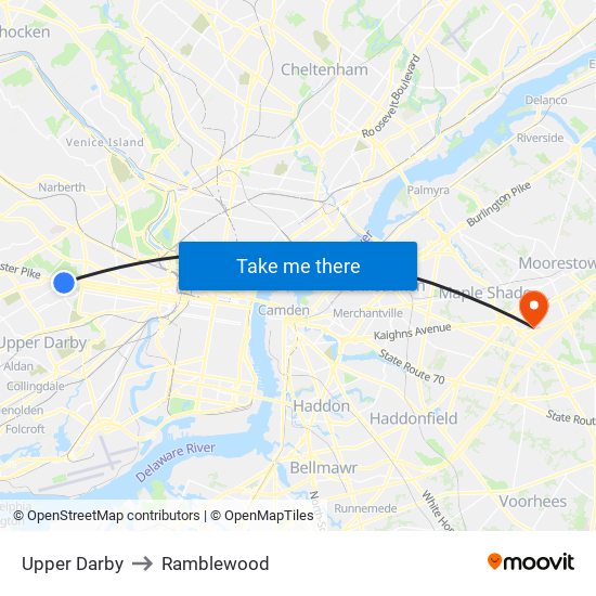 Upper Darby to Ramblewood map