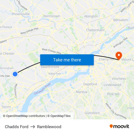Chadds Ford to Ramblewood map