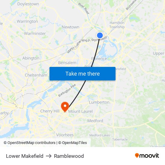 Lower Makefield to Ramblewood map