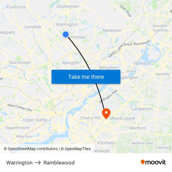 Warrington to Ramblewood map