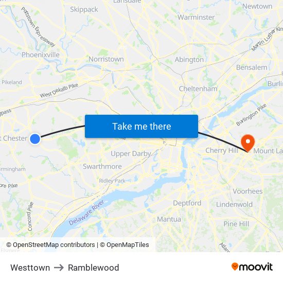 Westtown to Ramblewood map