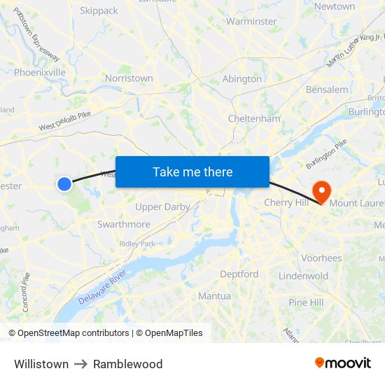 Willistown to Ramblewood map