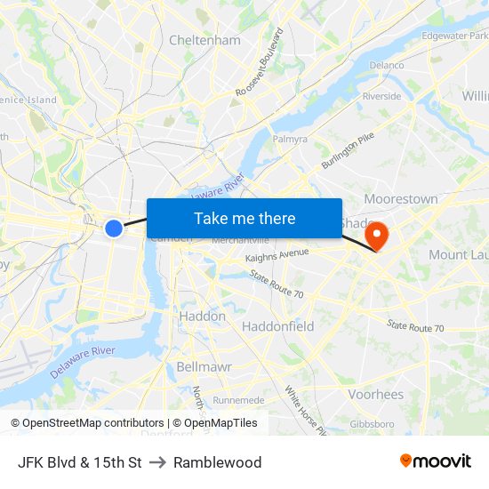 JFK Blvd & 15th St to Ramblewood map