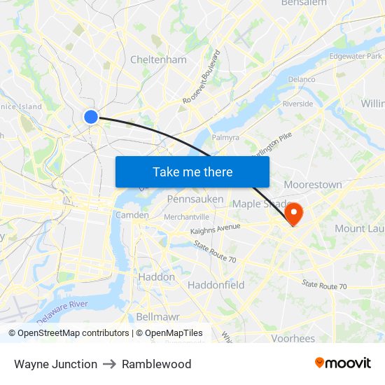 Wayne Junction to Ramblewood map