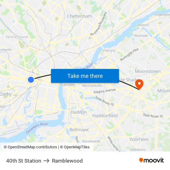40th St Station to Ramblewood map