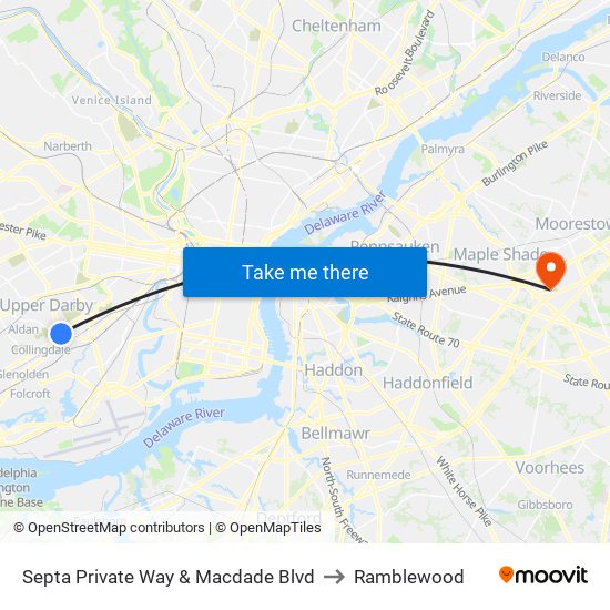 Septa Private Way & Macdade Blvd to Ramblewood map