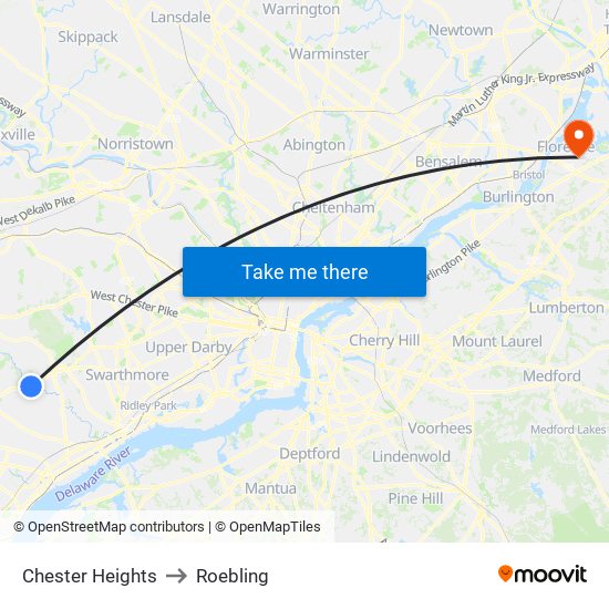 Chester Heights to Roebling map