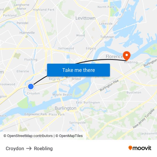 Croydon to Roebling map