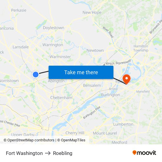 Fort Washington to Roebling map